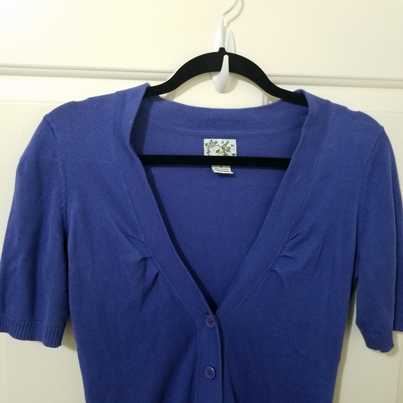 TABITHA Blue Button Fitted Short Sleeved Cardigan - Picture 8 of 12